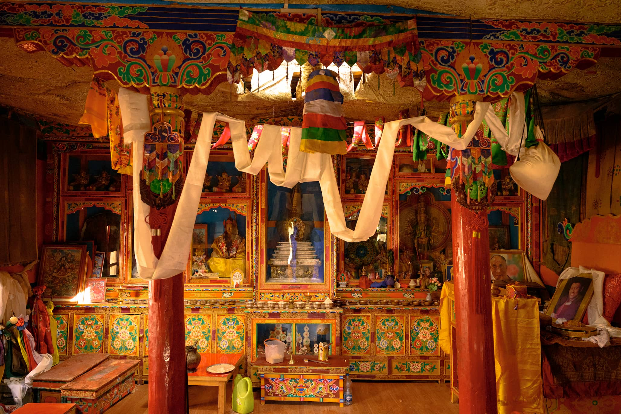 Chotkhang prayer room with centuries-old thangkas at Chemday House Ladakh