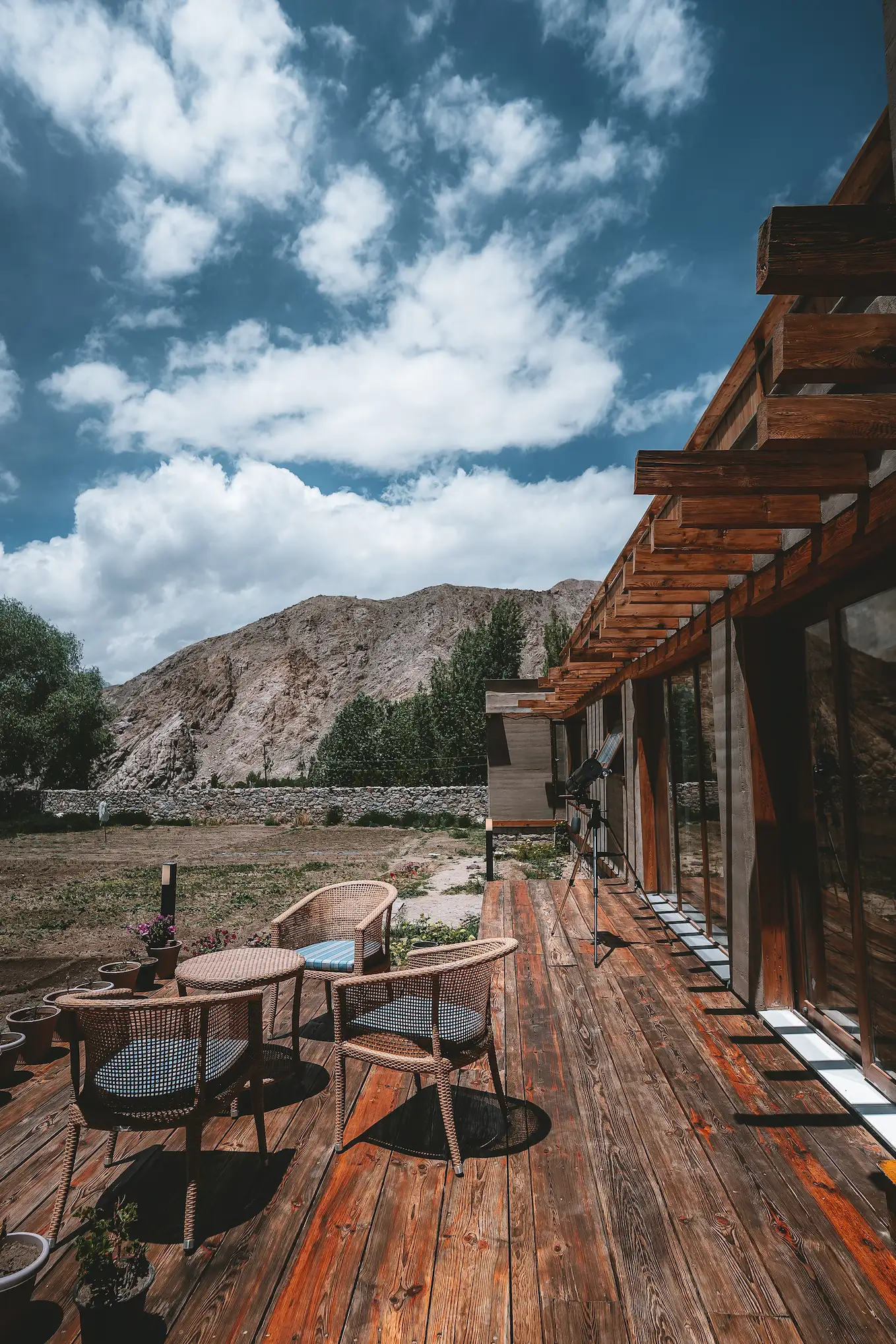 Garden Living communal space at Chemday House wildlife lodge Ladakh